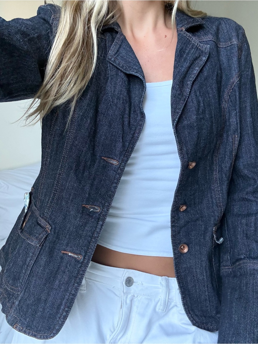 Vintage Dark Denim Blazer Jacket button up vest